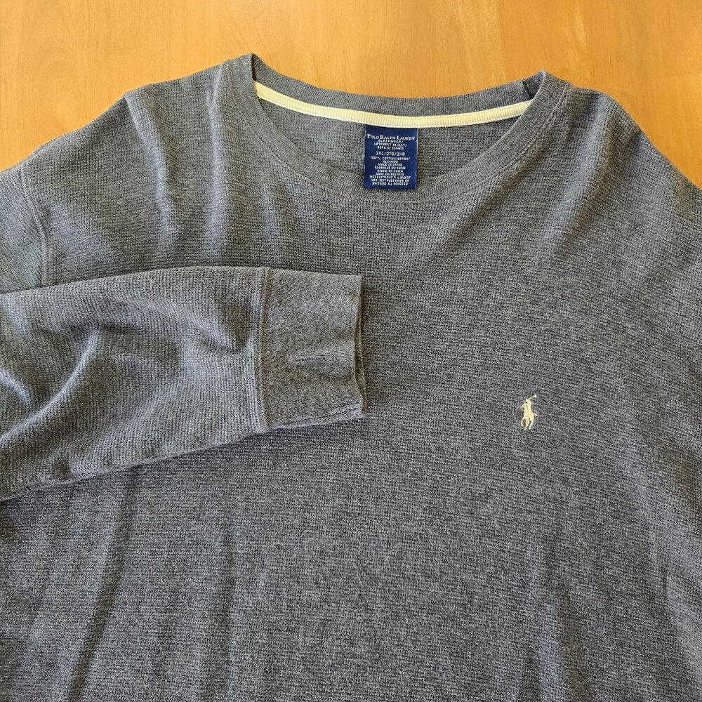 Polo Ralph Lauren Sleepwear Men's Thermal Waffle Knit Shirt Long Sleeve Gray 2XL